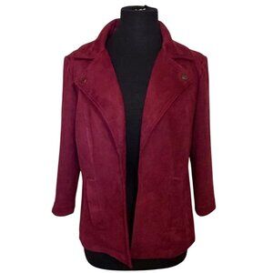 New York Clothing Co. Women Red Velvet Open Front Blazer Polyester Blend Size S